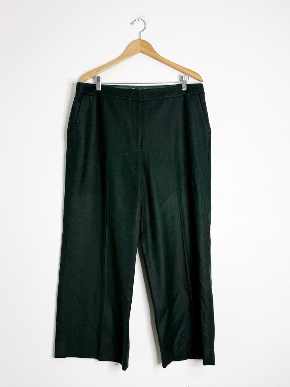 Boden Heritage British Tweed Pants Size 14R Green Wool Blend Wide Leg